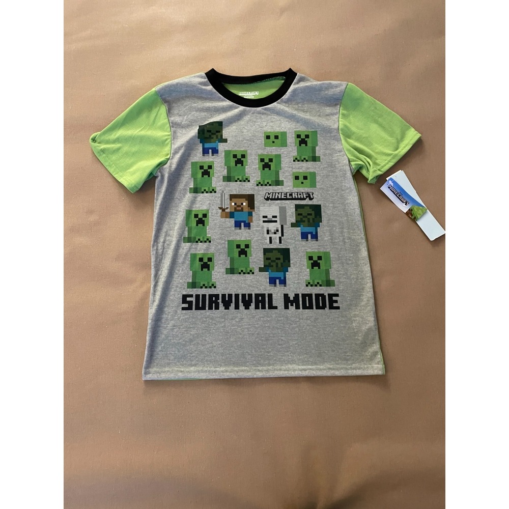 NEW Minecraft Boys Graphic Tee Size L "Survival Mode" Back-to-School